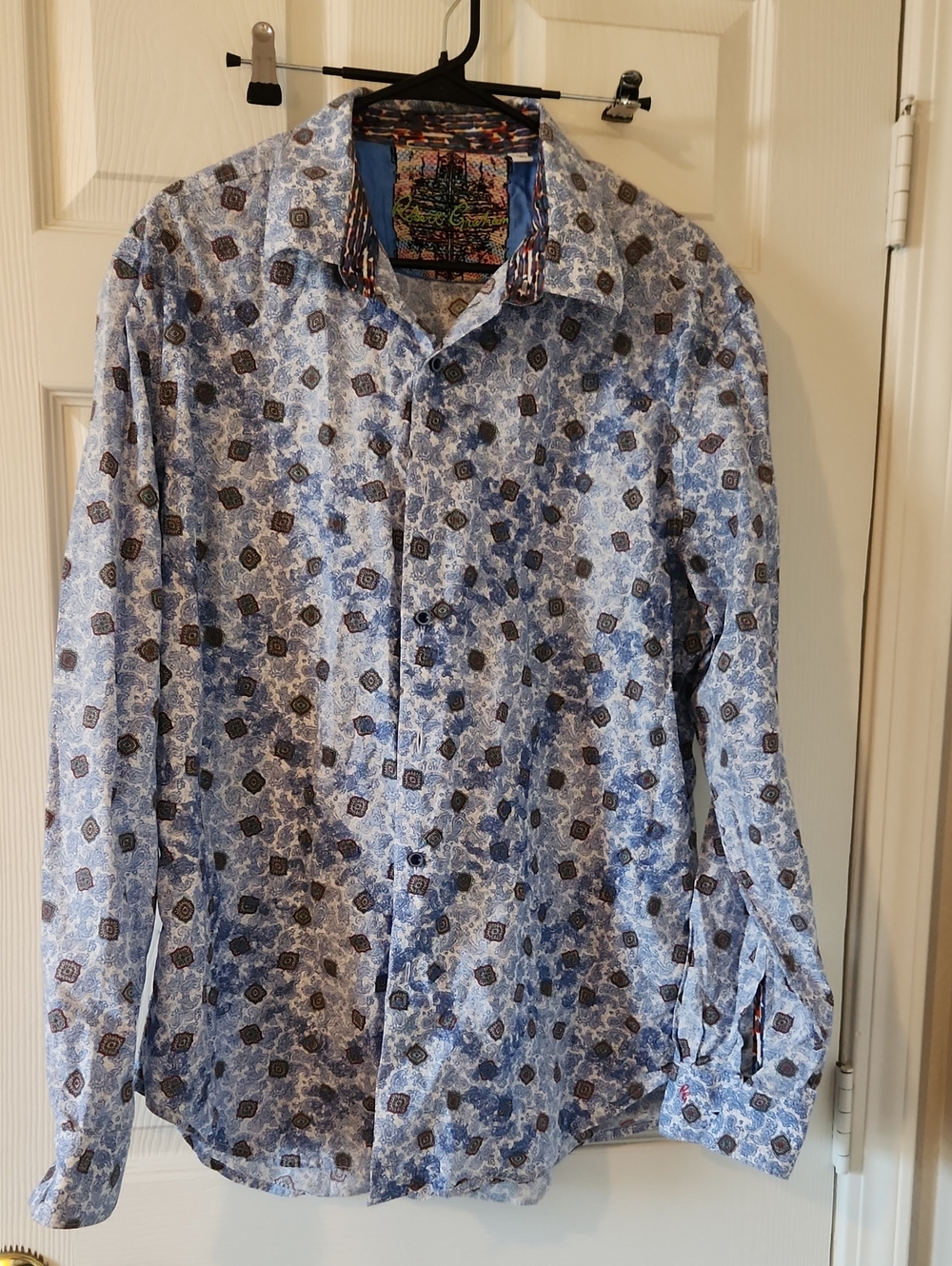 Robert Graham Neon Green Script  Embroidered Multicolor Graphic 100% Cotton XL